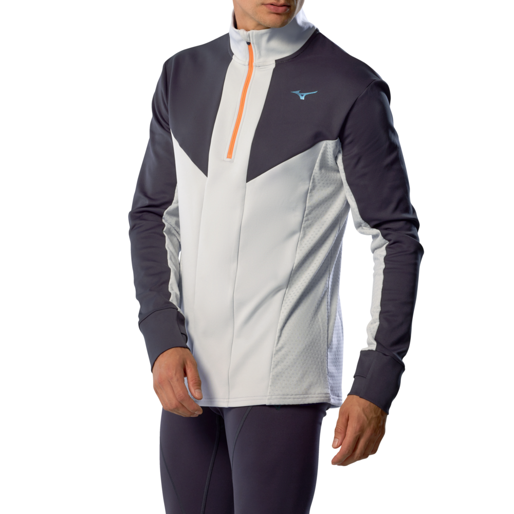 Mizuno Active Warmalite Half Zip Long Sleeve Top Running Vapor Silber Herren Grösse L